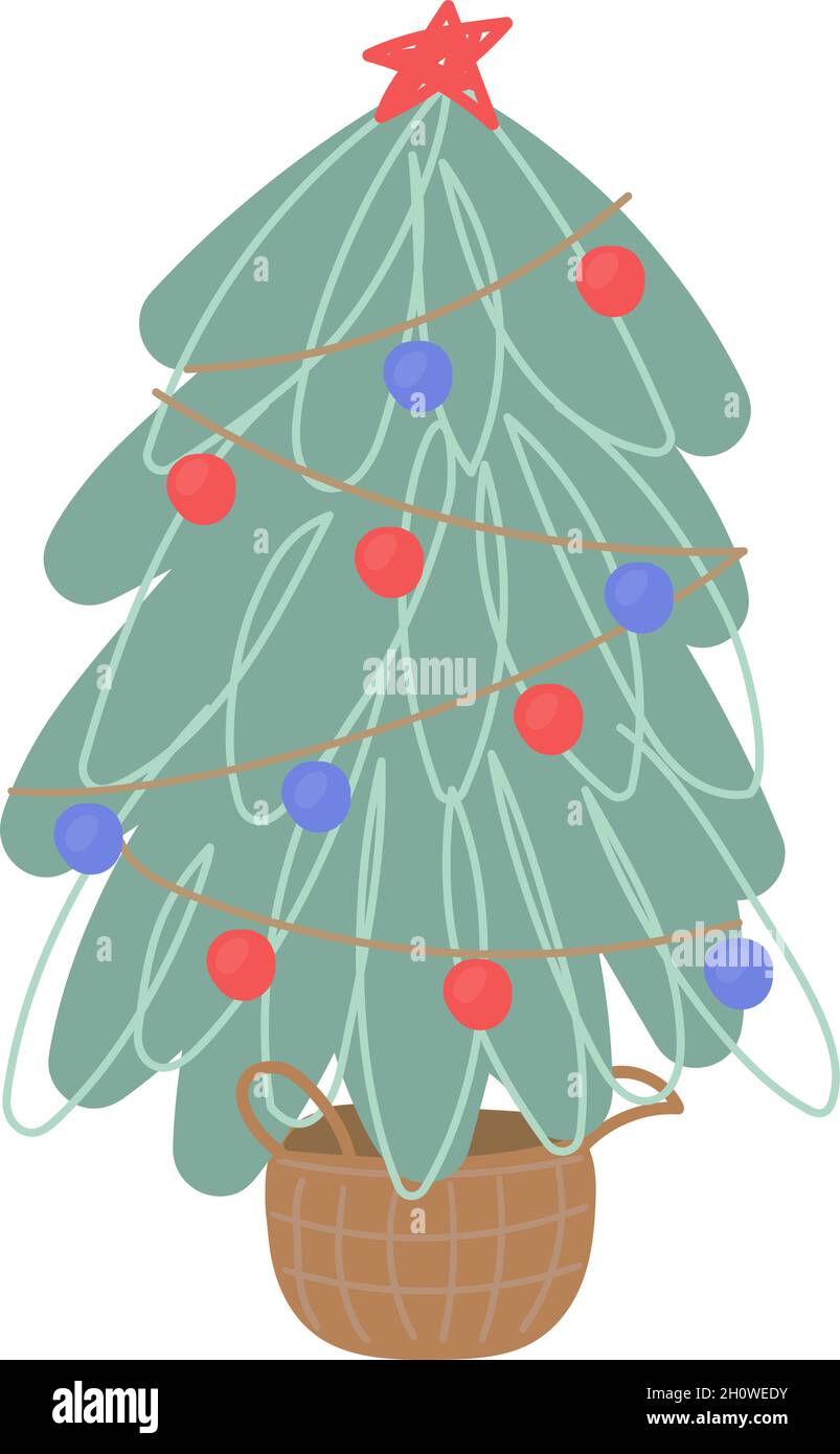 Christmas fir tree with lights. Vector illustration in flat style on a ...