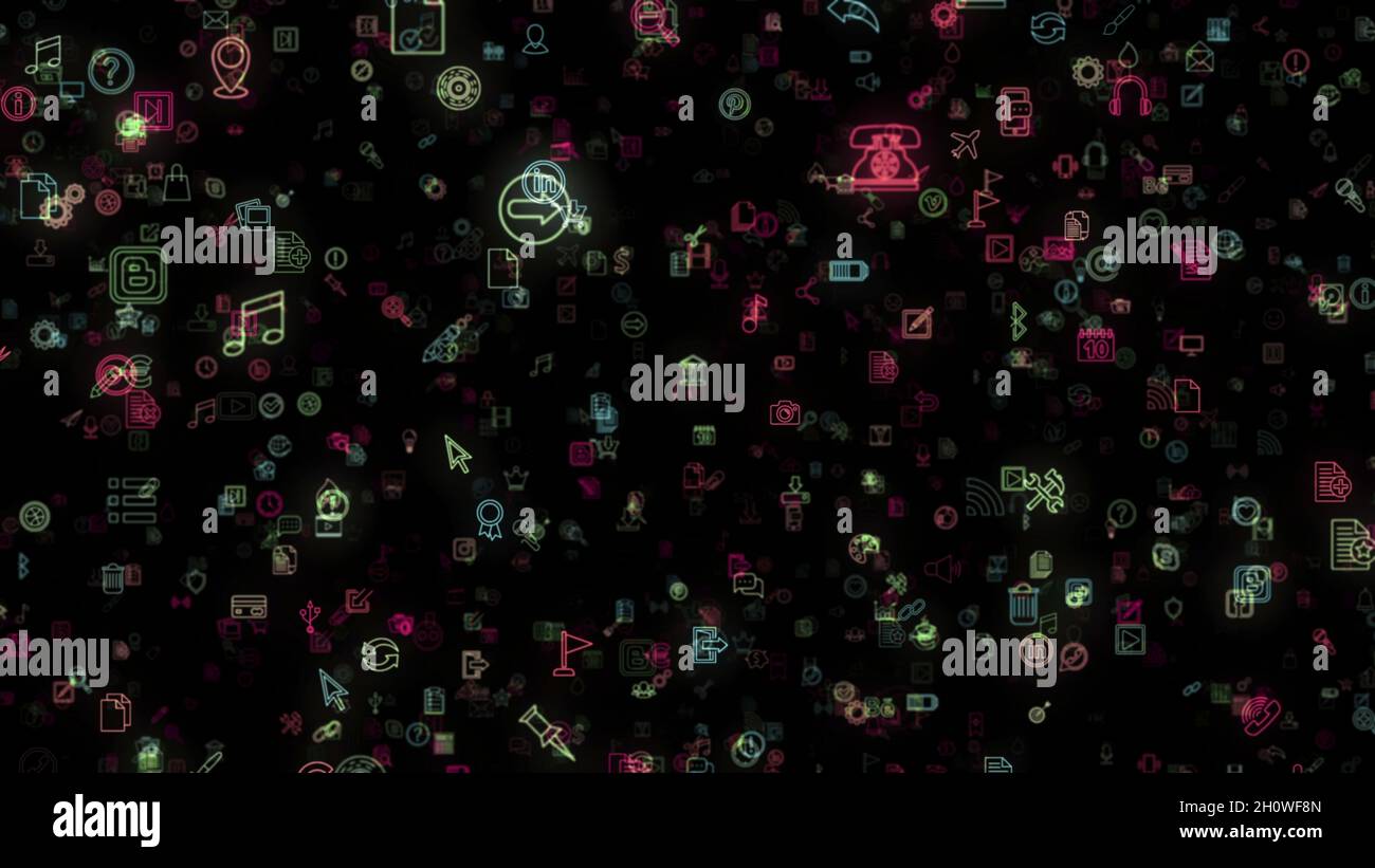 Animation media icons neon lines hi-res stock photography and images ...