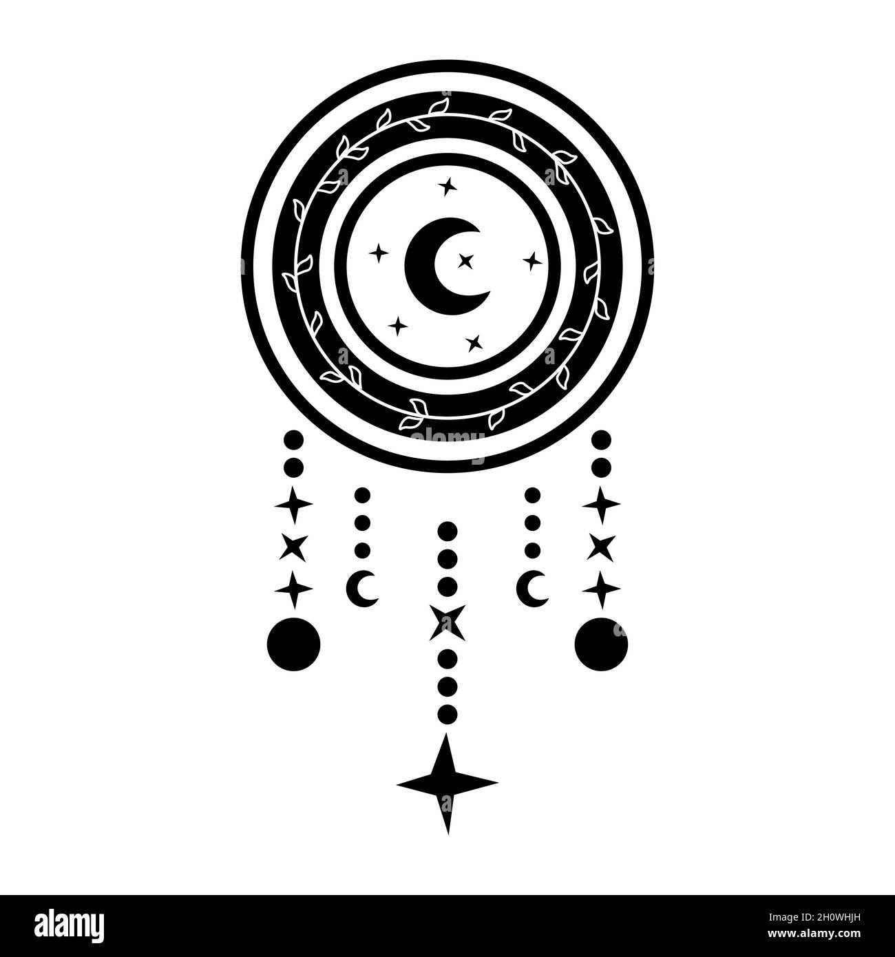 Dream catcher with crescent moon in black and white. Vector tribal ...