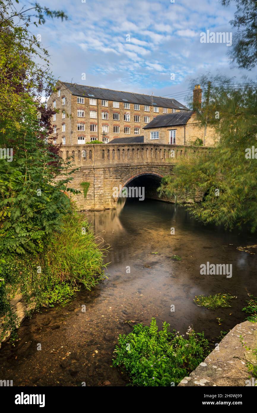 Alongside the River Avon, two former factory buildings known as the Silk Mills were built in 1793 by Francis Hill, a clothier from Bradford. The mill Stock Photo