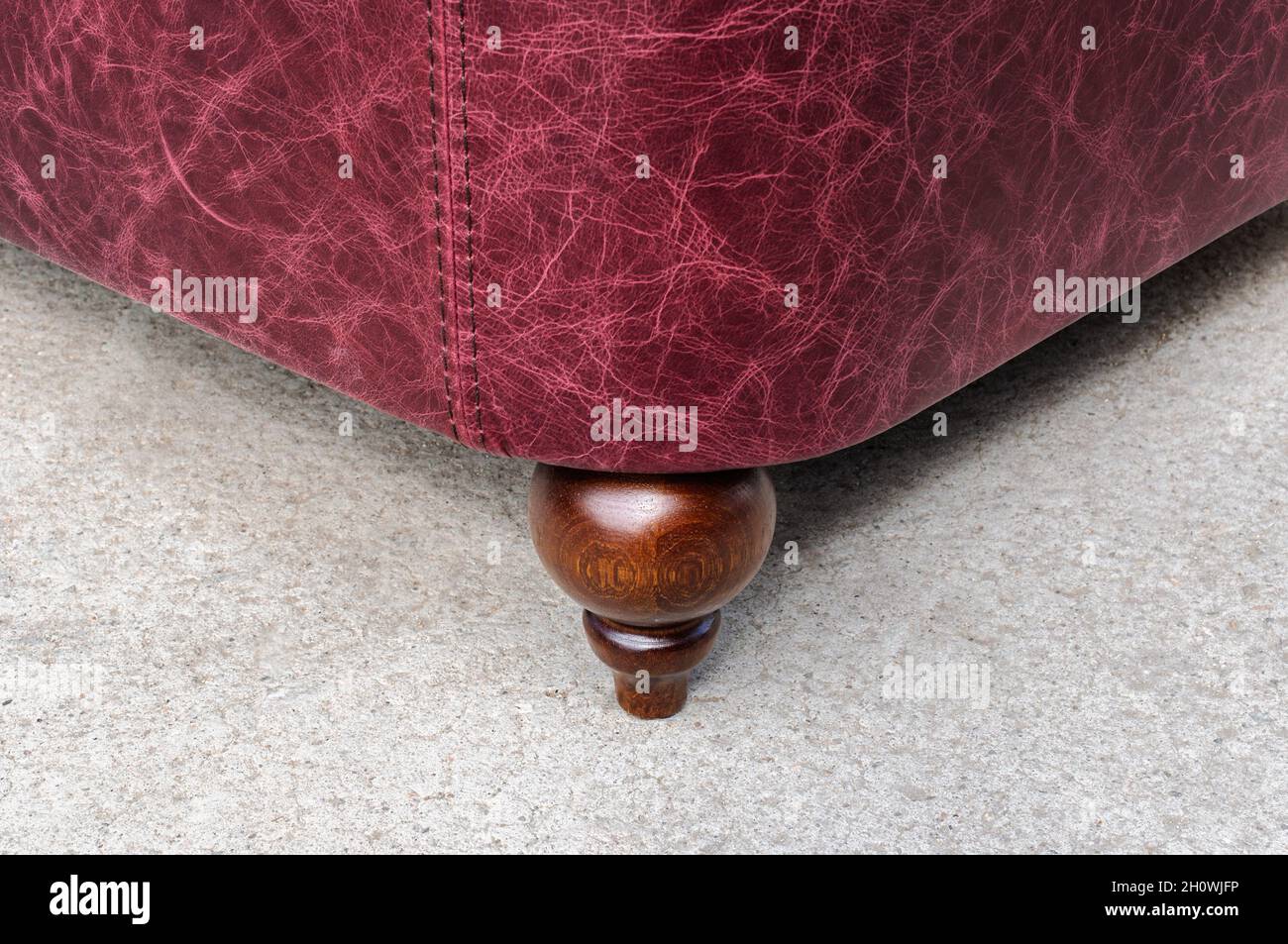 Leg of sofa classic furniture, geometric spheres processed wood carving Stock Photo