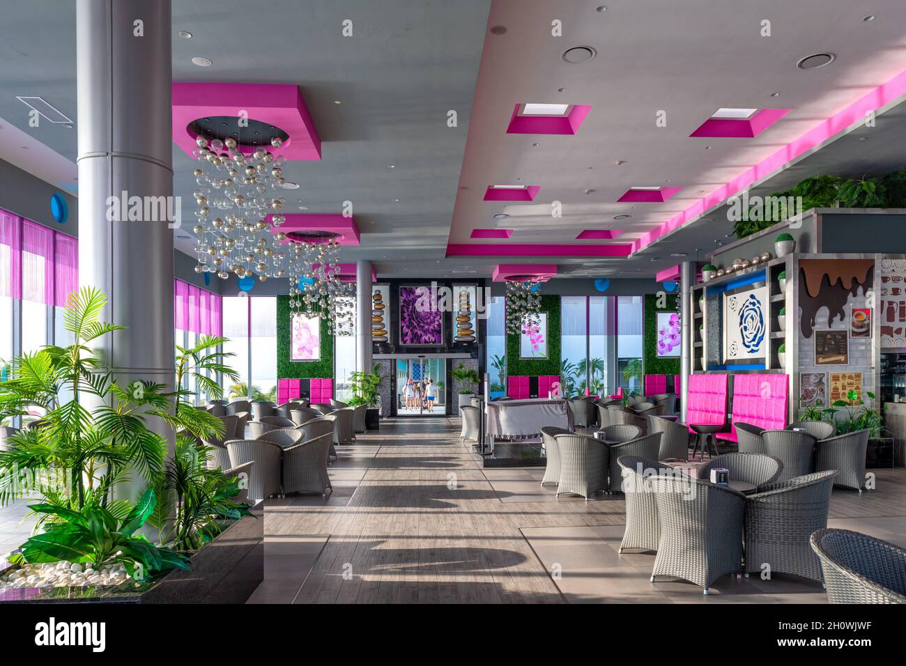 Furniture in bar in Riu Hotel, Cancun, Mexico, 2021 Stock Photo