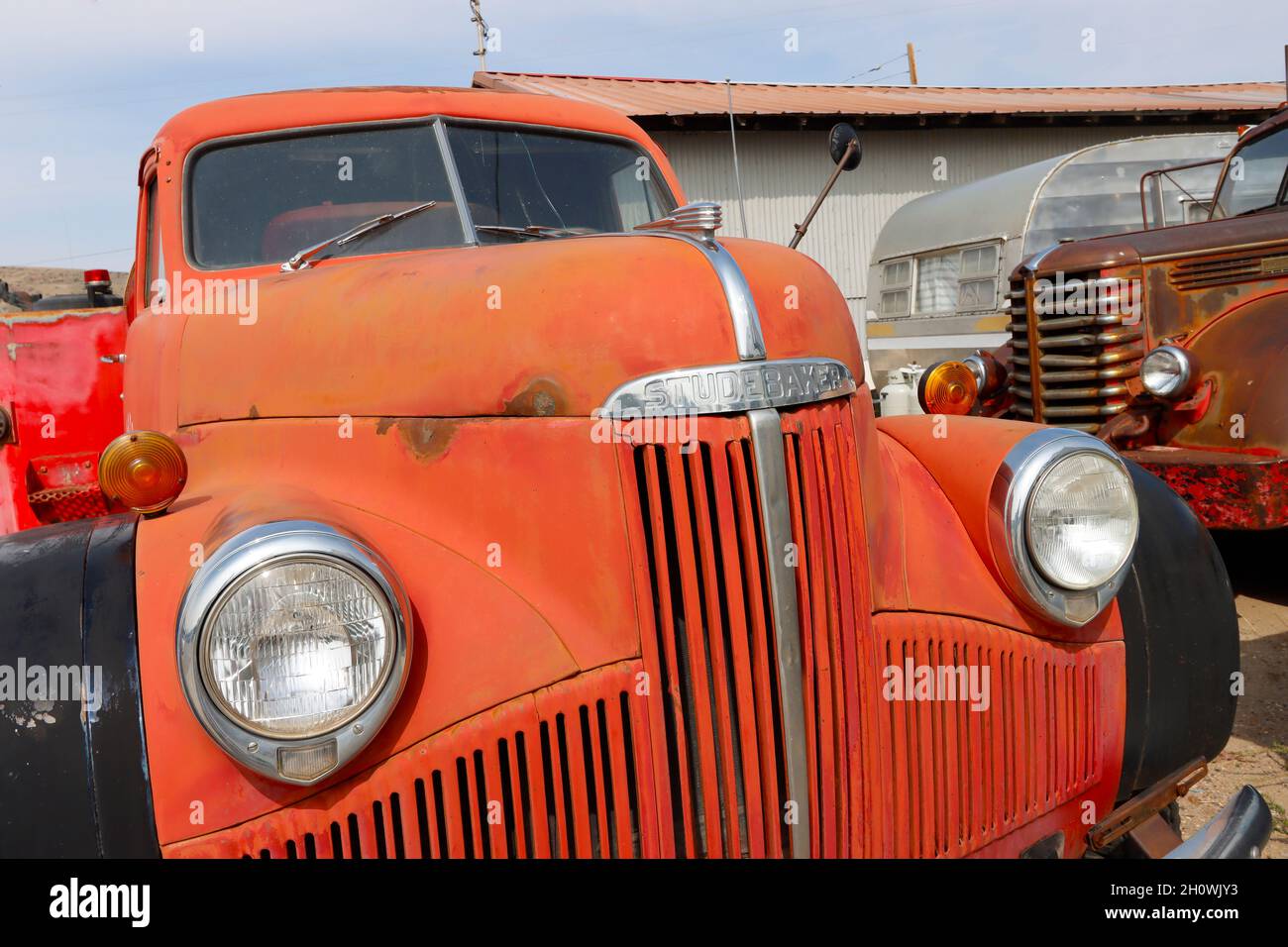 Historic, vintage Studebaker Texaco gas truck in Rawlins, WY Stock