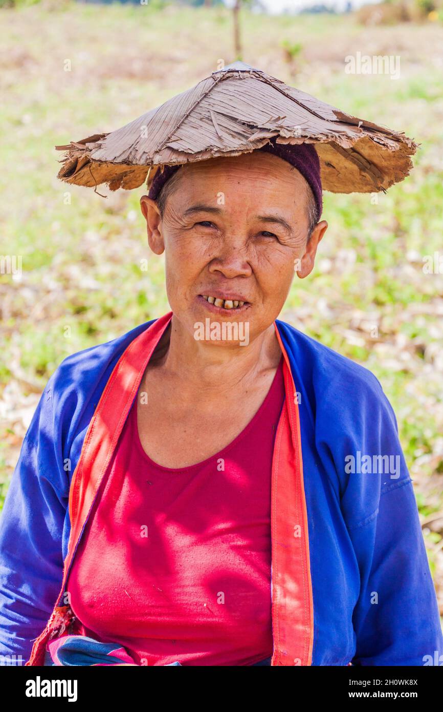 HSIPAW, MYANMAR - DECEMBER 1, 2016: Local tribal woman in a village near Hsipaw, Myanmar Stock Photo