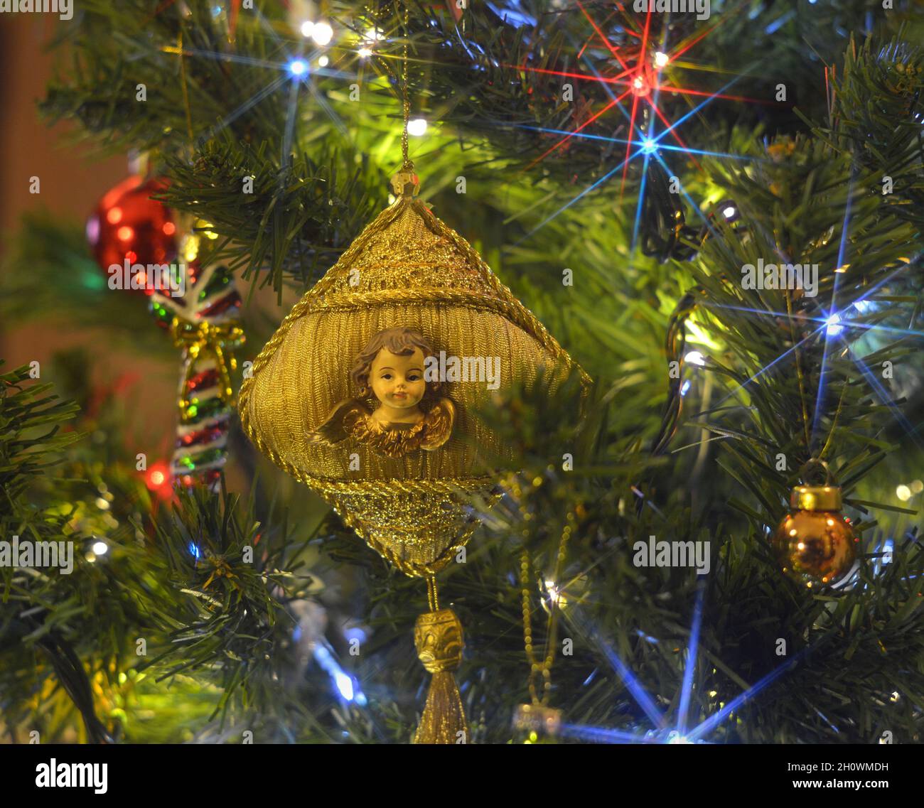 Christmas tree lights and decorations Stock Photo Alamy