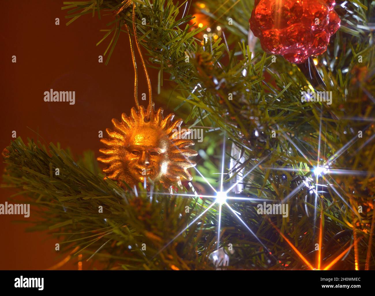 Christmas tree lights and decorations Stock Photo Alamy