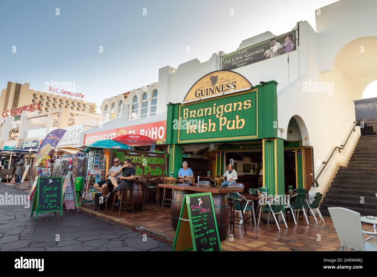 Branigans Irish themed pub bar in Tenerife Stock Photo