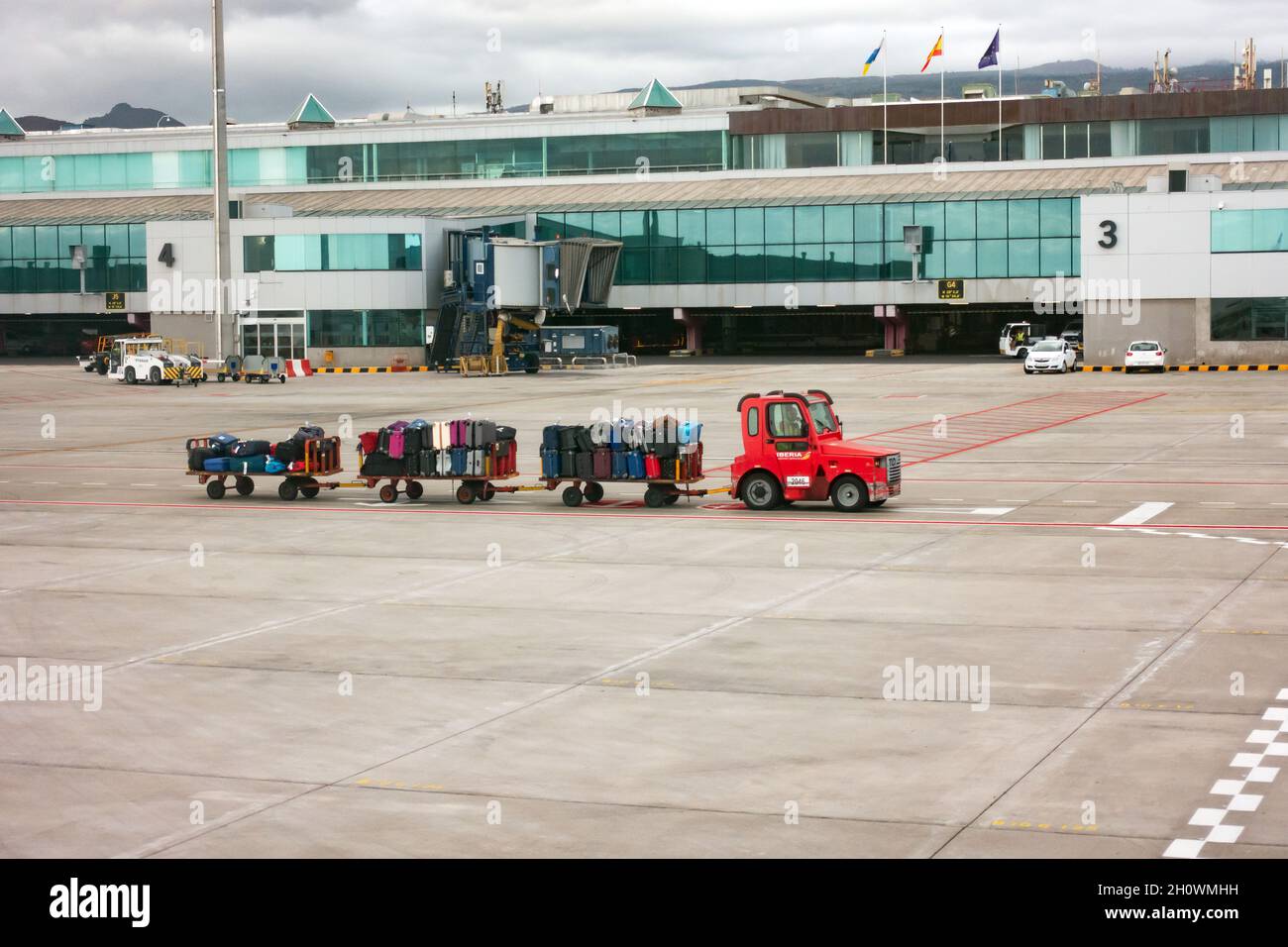 baggage carts at Tenerife South Airport Stock Photo