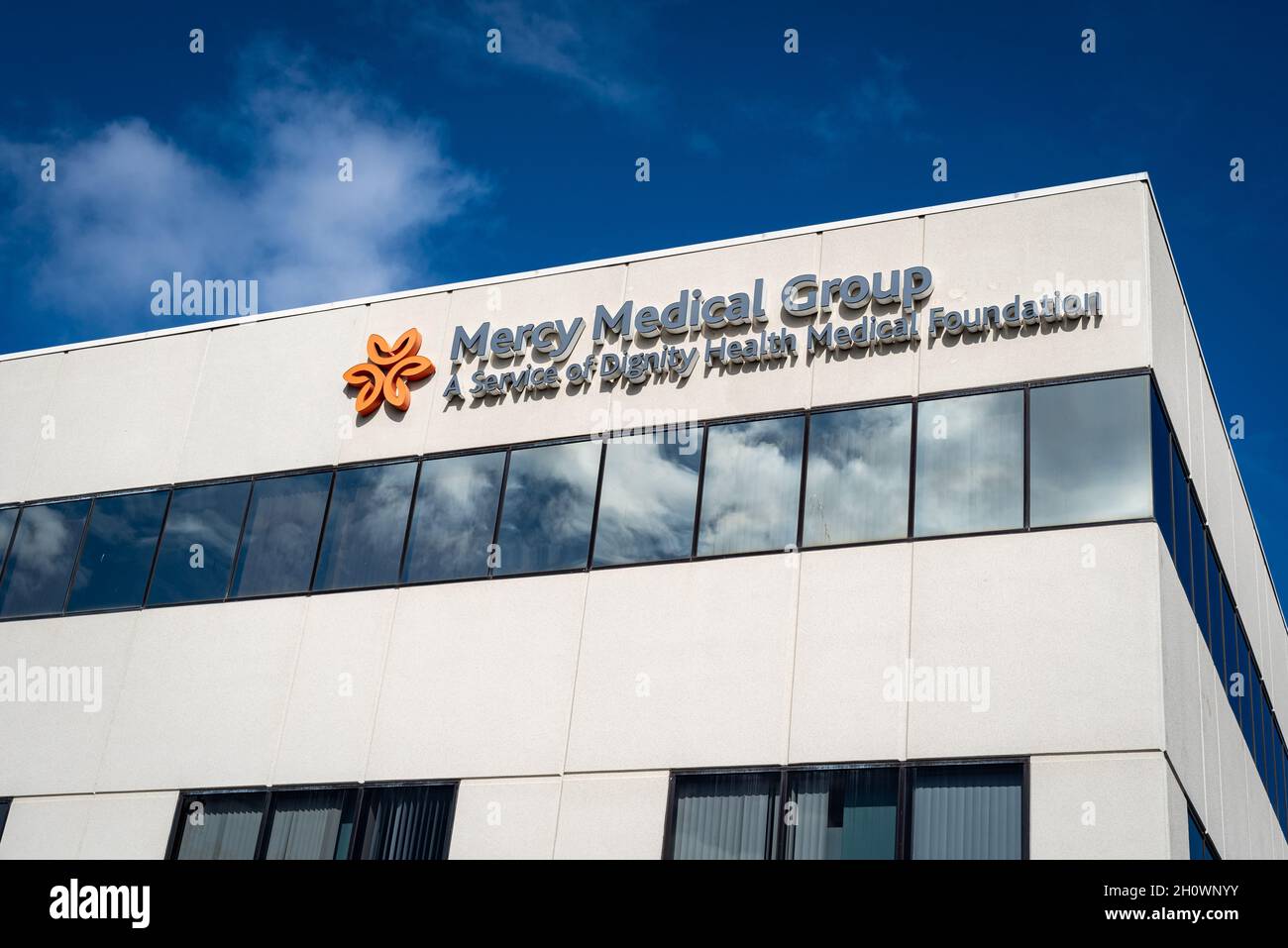 Building exterior of Mercy MedicalDignity Health. The Supreme Court may add the case of transgender man Evan Minton v. Dignity Health to its docket. Stock Photo