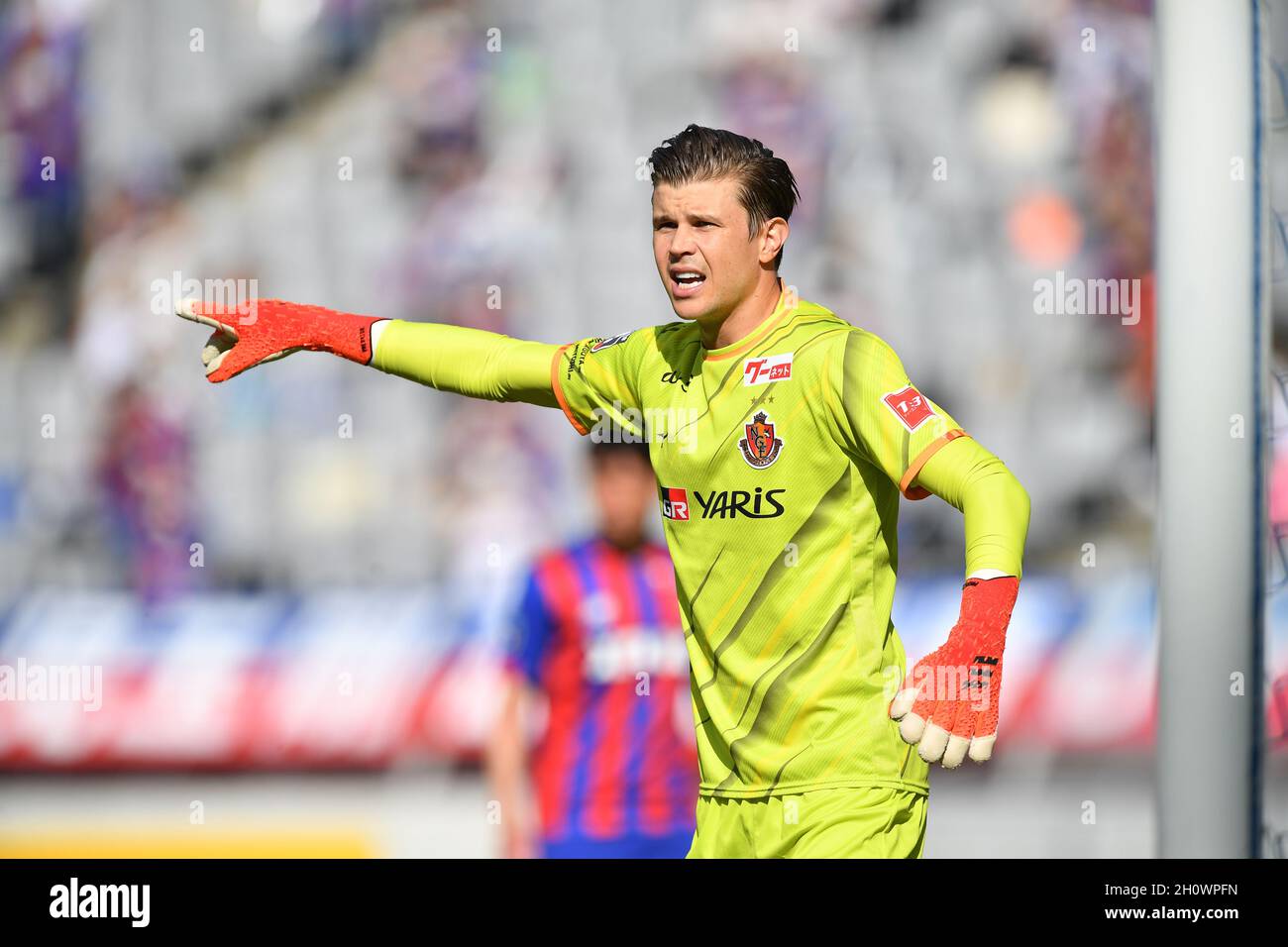 Tokyo, Japan. 10th Oct, 2021. Mitchell Langerak of Nagoya Grampus during the J.League Levain Cup Semi Final second leg soccer match between FC Tokyo and Nagoya Grampus at Ajinomoto Stadium in Tokyo, Japan, October 10, 2021. Credit: AFLO/Alamy Live News Stock Photo