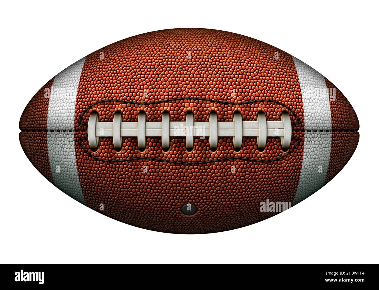 Striped American football with laces positioned at front, and all