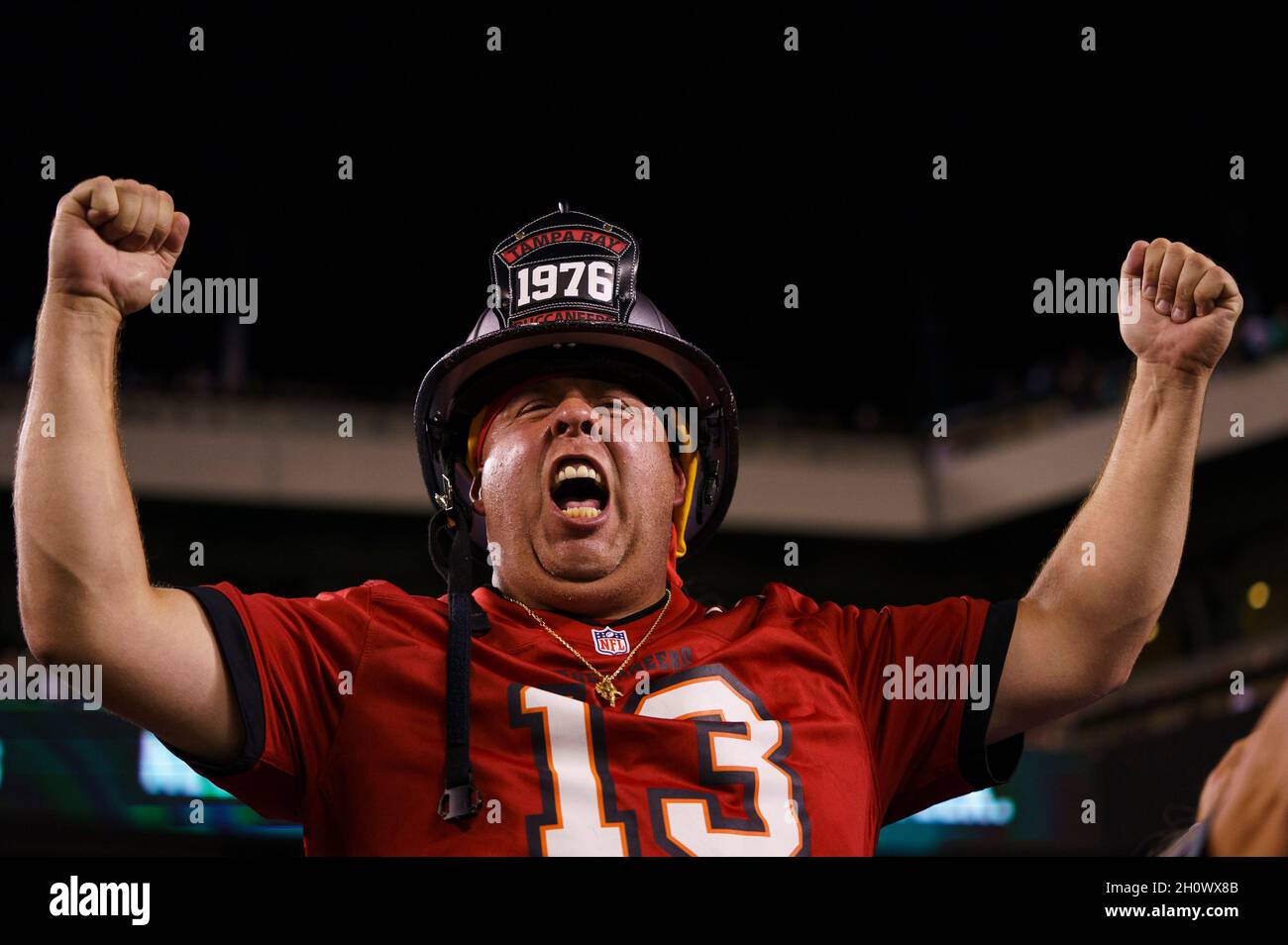 October 14, 2021: Tampa Bay Buccaneers tight end O.J. Howard (80) looks on  following his touchdown during the NFL game between the Tampa Bay Buccaneers  and the Philadelphia Eagles at Lincoln Financial