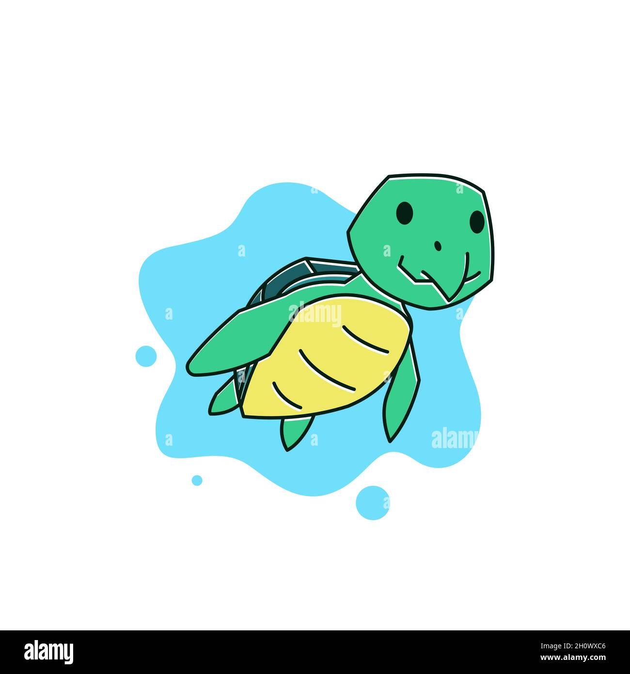 Funny Turtle Tortoise Swimming Diving Sea Underwater Exotic Reptile Cartoon Stock Vector