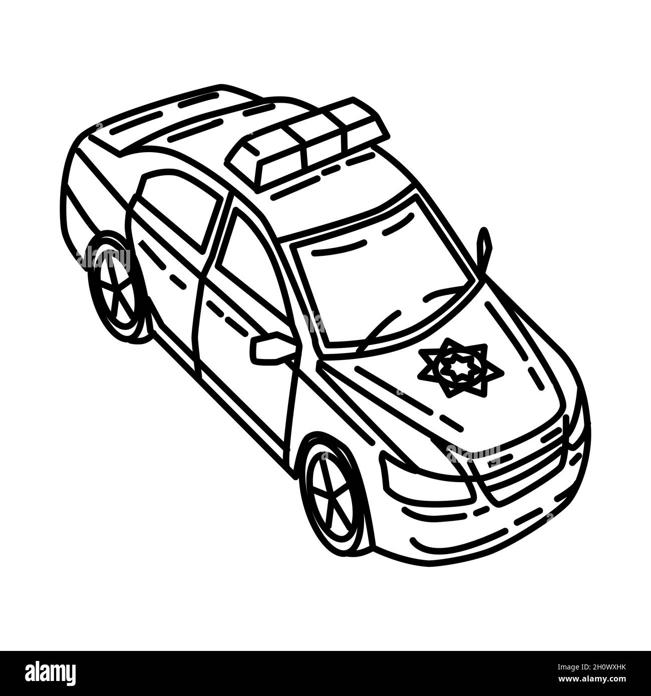 Police Officer Car Part of Police Equipment and Accessories Hand Drawn Icon Set Vector. Stock Vector