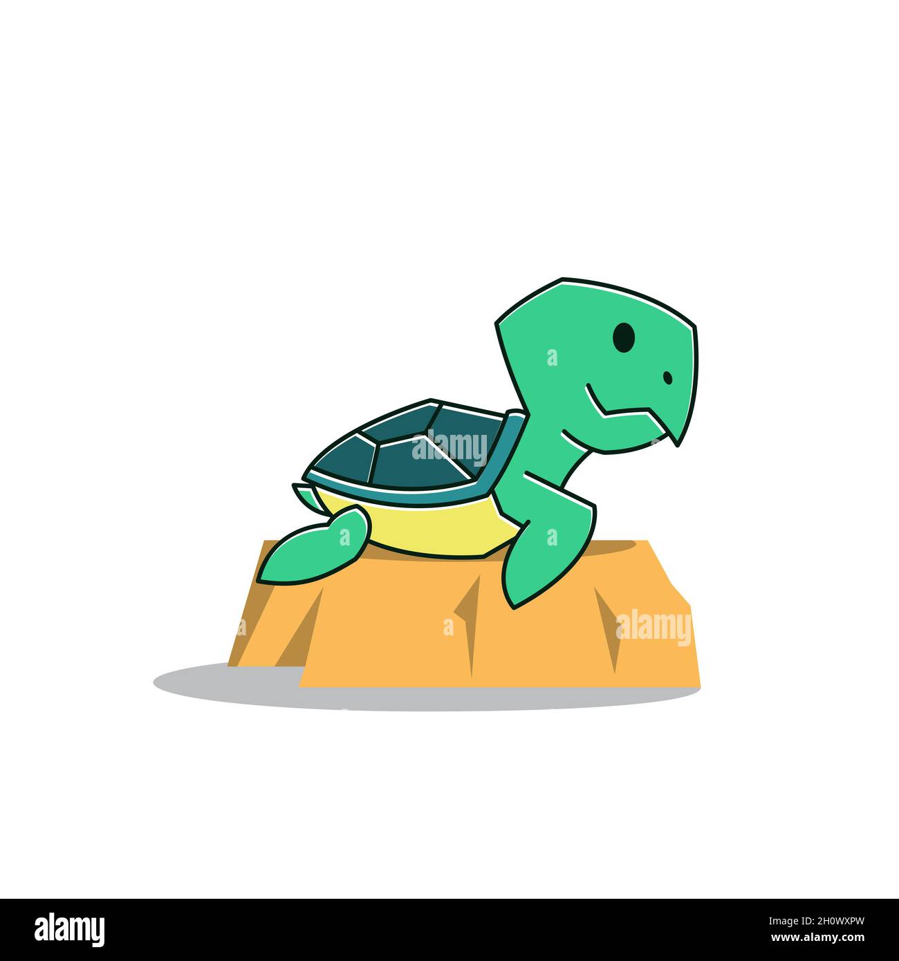 Funny Turtle Tortoise on Rock Exotic Reptile Cartoon Stock Vector