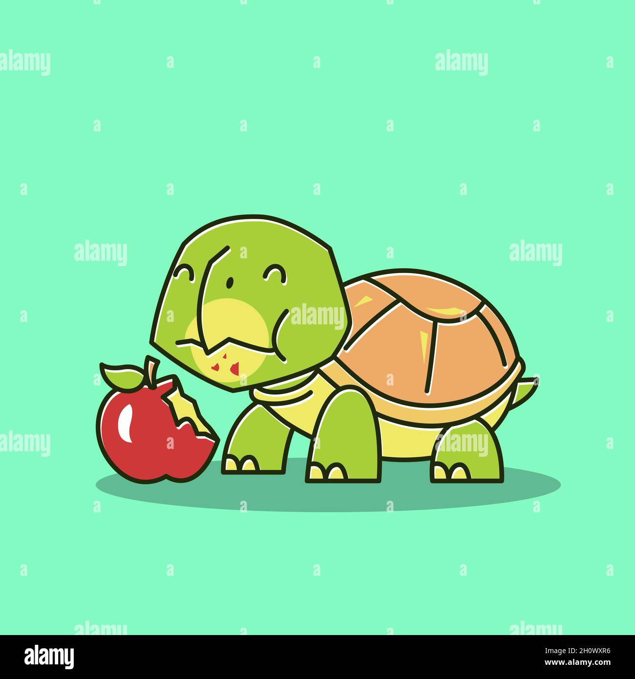 Funny Tortoise Turtle Eating Apple Food Exotic Reptile Cartoon Stock Vector