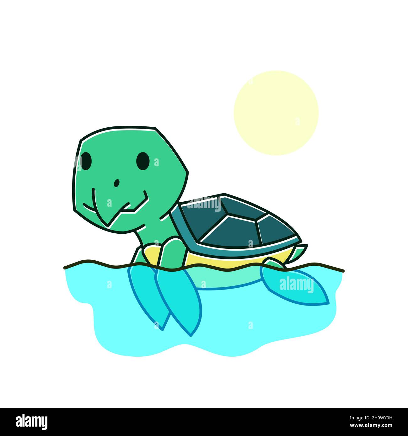 Funny Turtle Tortoise Swimming Sea Exotic Reptile Cartoon Stock Vector
