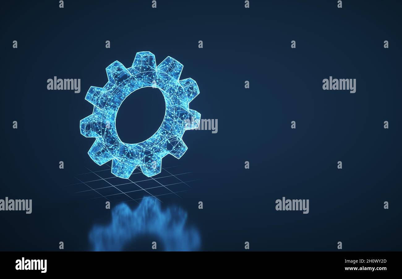 Meshing mechanical gears, metallic parts, 3d rendering. Computer ...