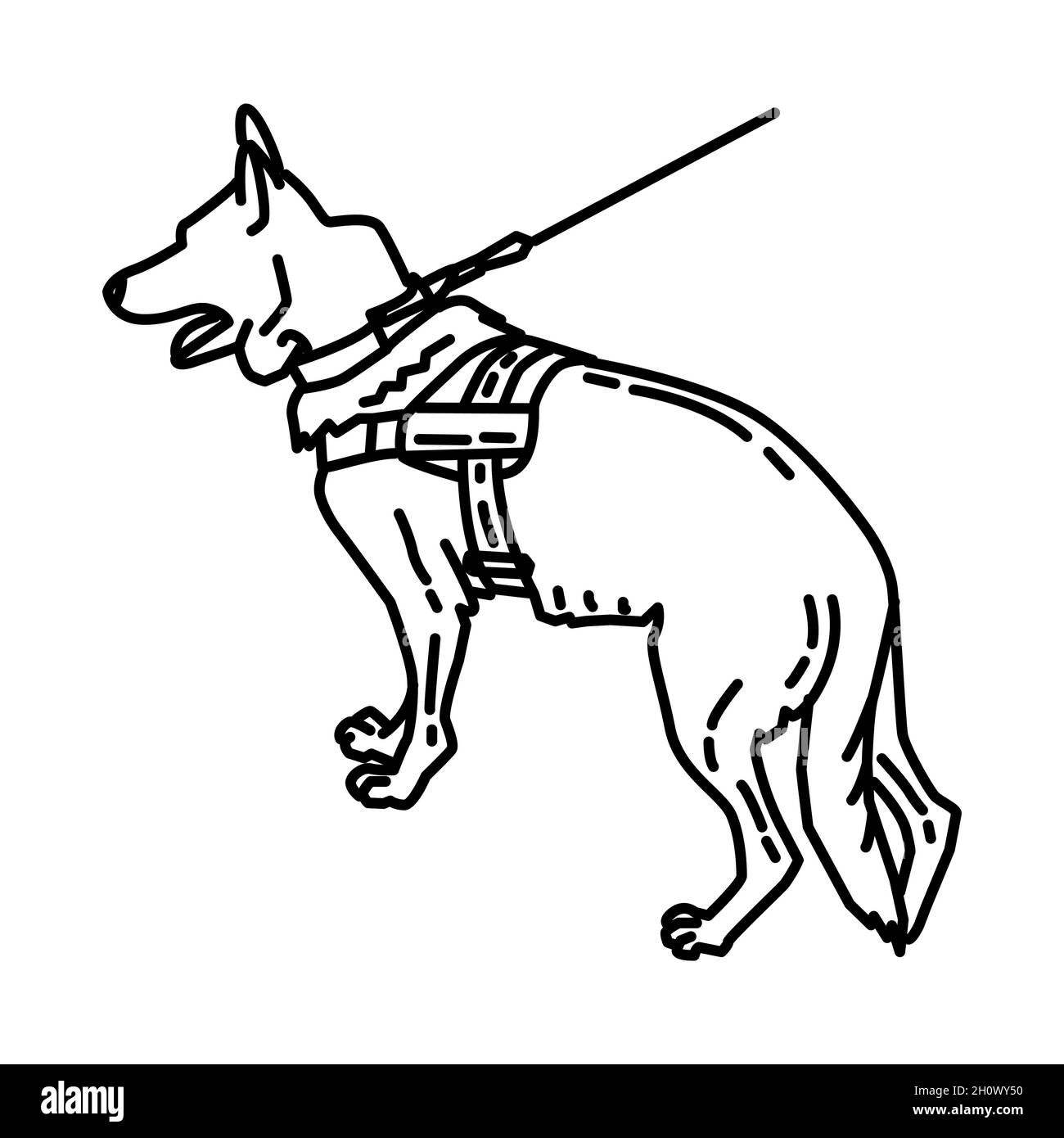 Sniffer dogs Part of Police Equipment and Accessories Hand Drawn Icon Set Vector. Stock Vector