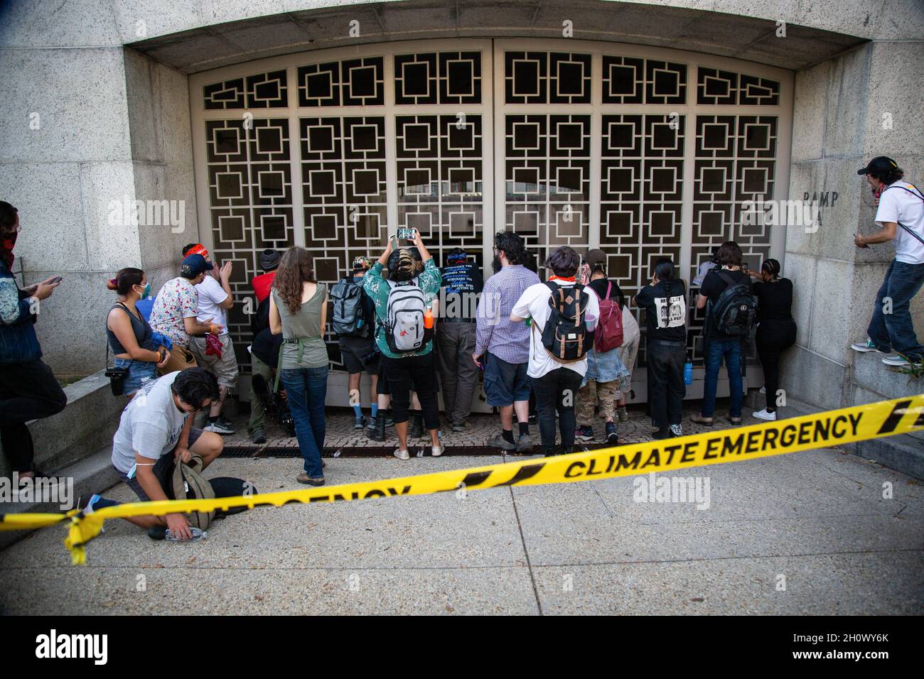 Washington, United States. 14th Oct, 2021. Protesters watch police officers arresting their colleagues during the demonstration. Environmental activists arrested after occupying the Bureau of Indian Affairs at the Department of Interior. Credit: SOPA Images Limited/Alamy Live News Stock Photo