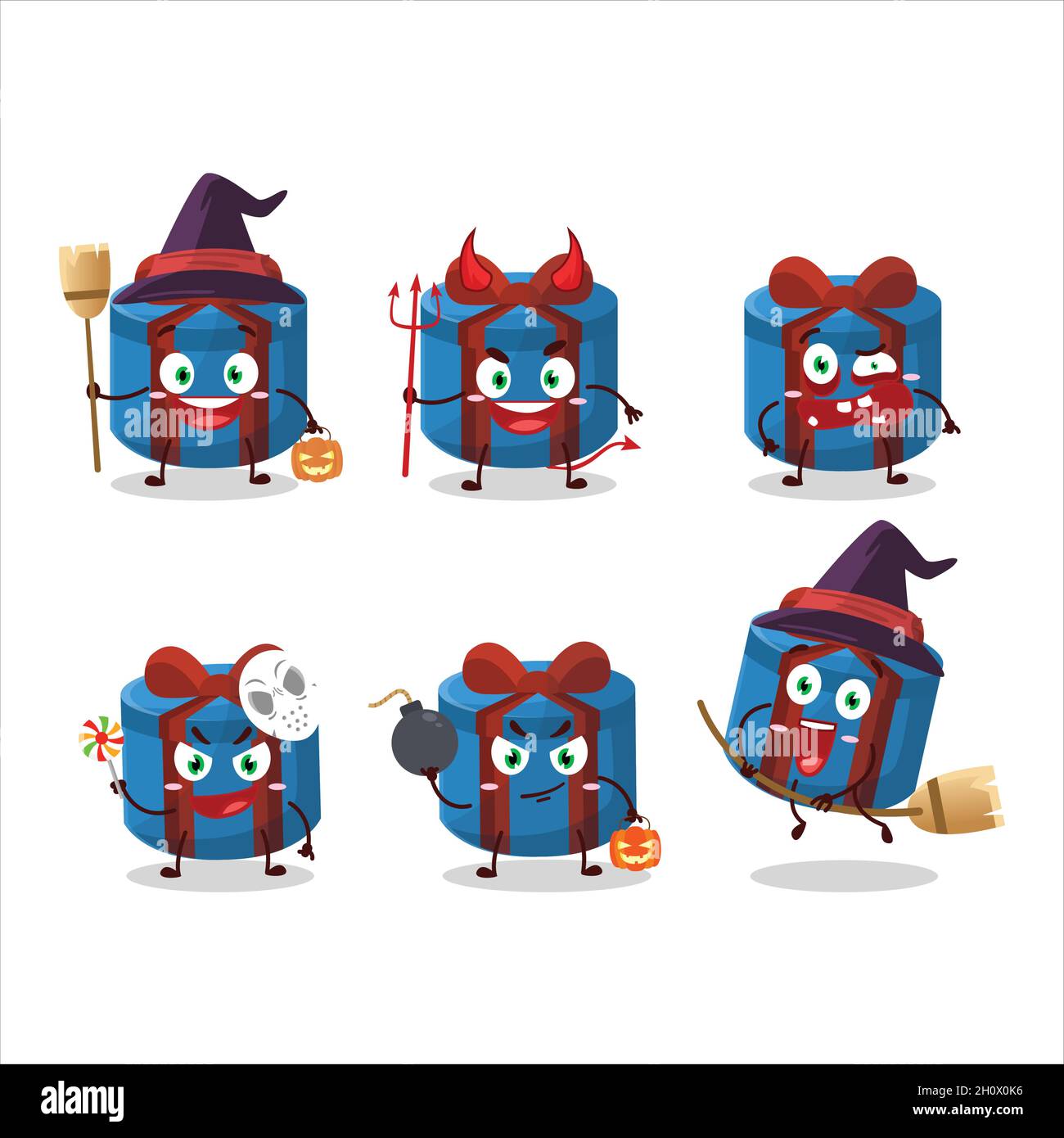 Halloween expression emoticons with cartoon character of blue round ...