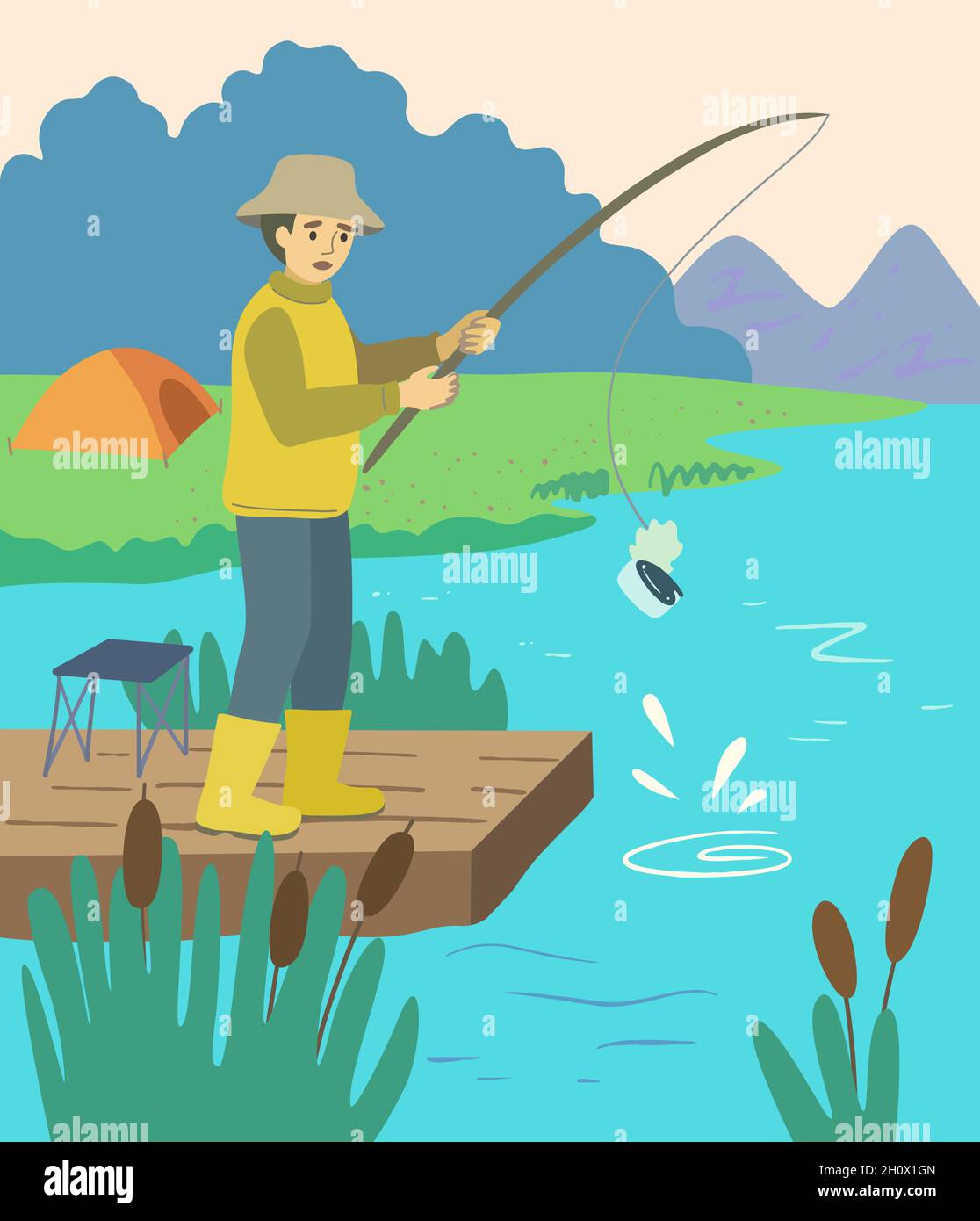 The fisherman hooked a tin can instead of fish. Cartoon concept  illustration about ecology and pollution of water bodies by human waste  products Stock Vector Image & Art - Alamy