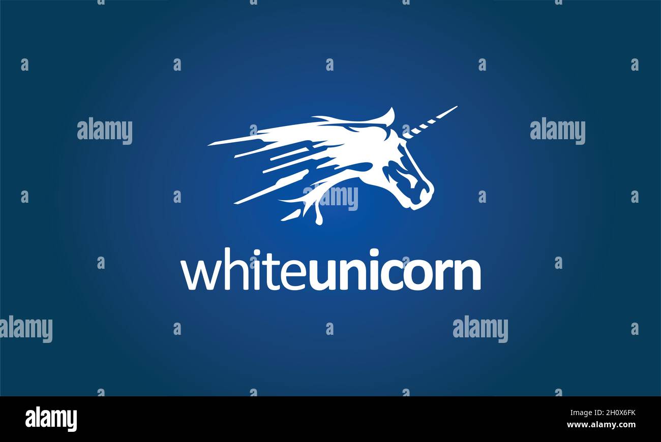 White Unicorn logo, icon, style trend  flat silhouette vector. Stock Vector