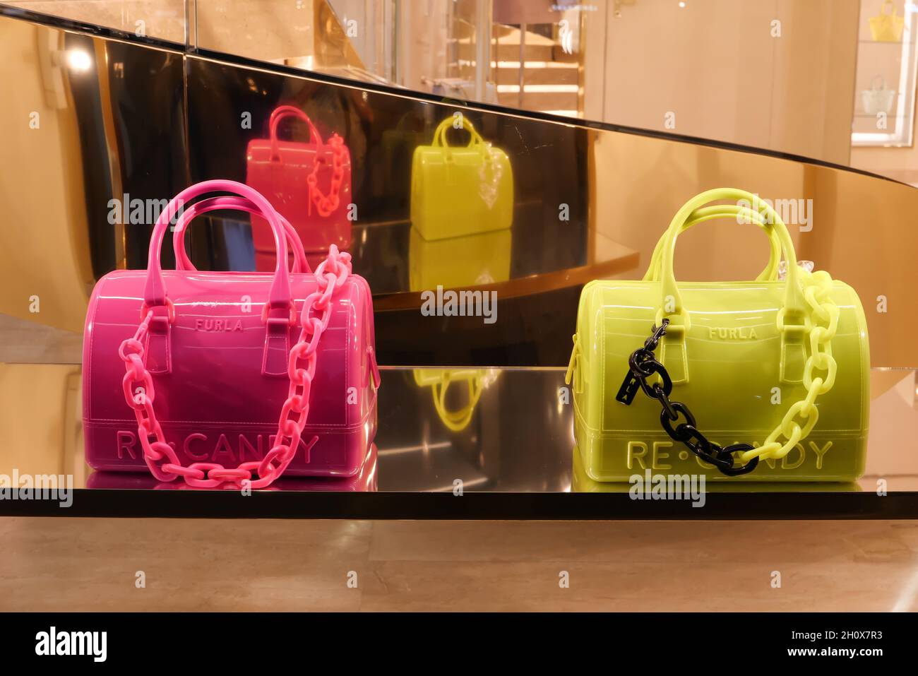 RE CANDY BAGS ON DISPLAY AT FURLA FASHION BOUTIQUE Stock Photo - Alamy