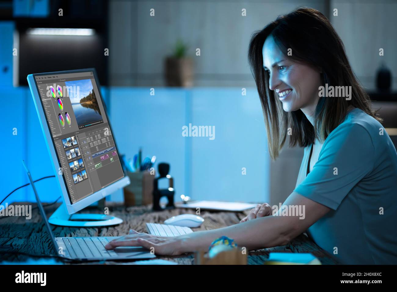 Video Editor Using Software For Edit And Montage Stock Photo