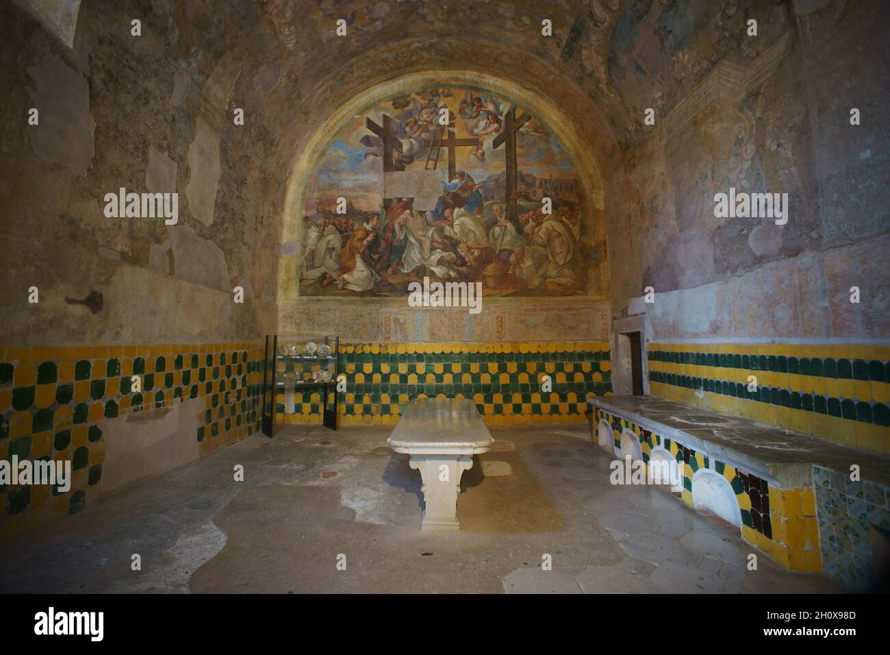 The Certosa di Padula well known as Padula Charterhouse is a monastery in the province of Salerno in Campania, Italy - dining room Stock Photo