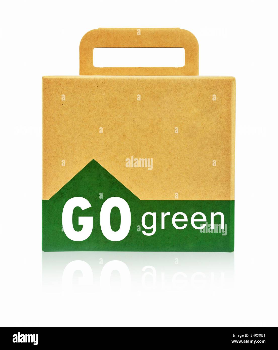 Ecology Box Bag for Take away with GO green text isolated on a white background, Clipping path. Environment concepts. Stock Photo