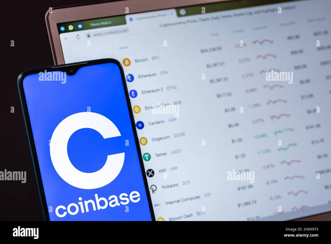 Coinbase crypto currency website screen showing Bitcoin BTC Ethereum ETH  Solana SOL Cardano ADA Stock Photo - Alamy