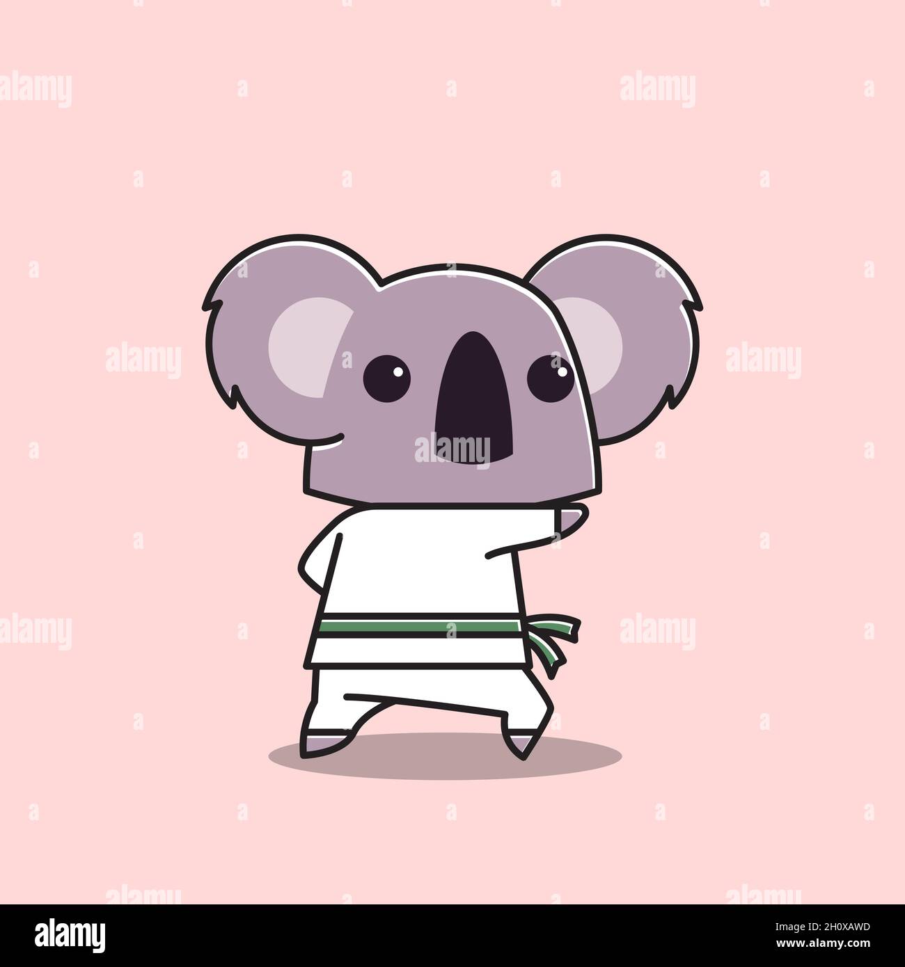 Koala Karate Taekwondo Punch Martial Arts Animal Flat Cartoon Character Stock Vector