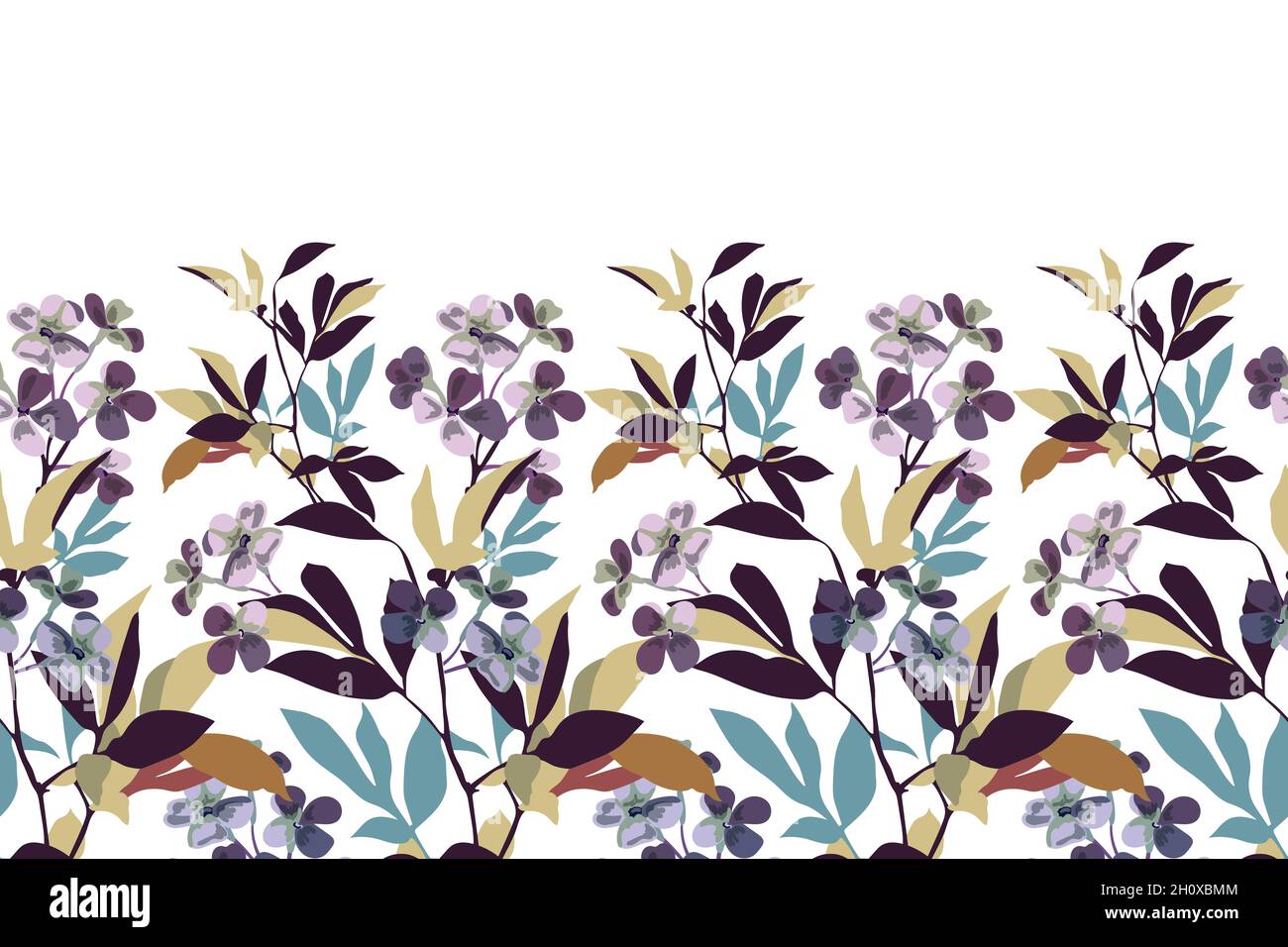 Vector floral seamless pattern, border. Delicate purple flowers. Stock Vector