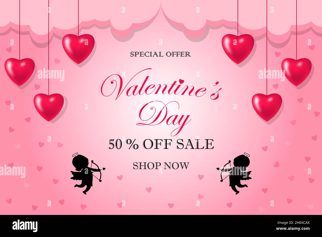 Valentine's day sale poster or banner background with red and pink