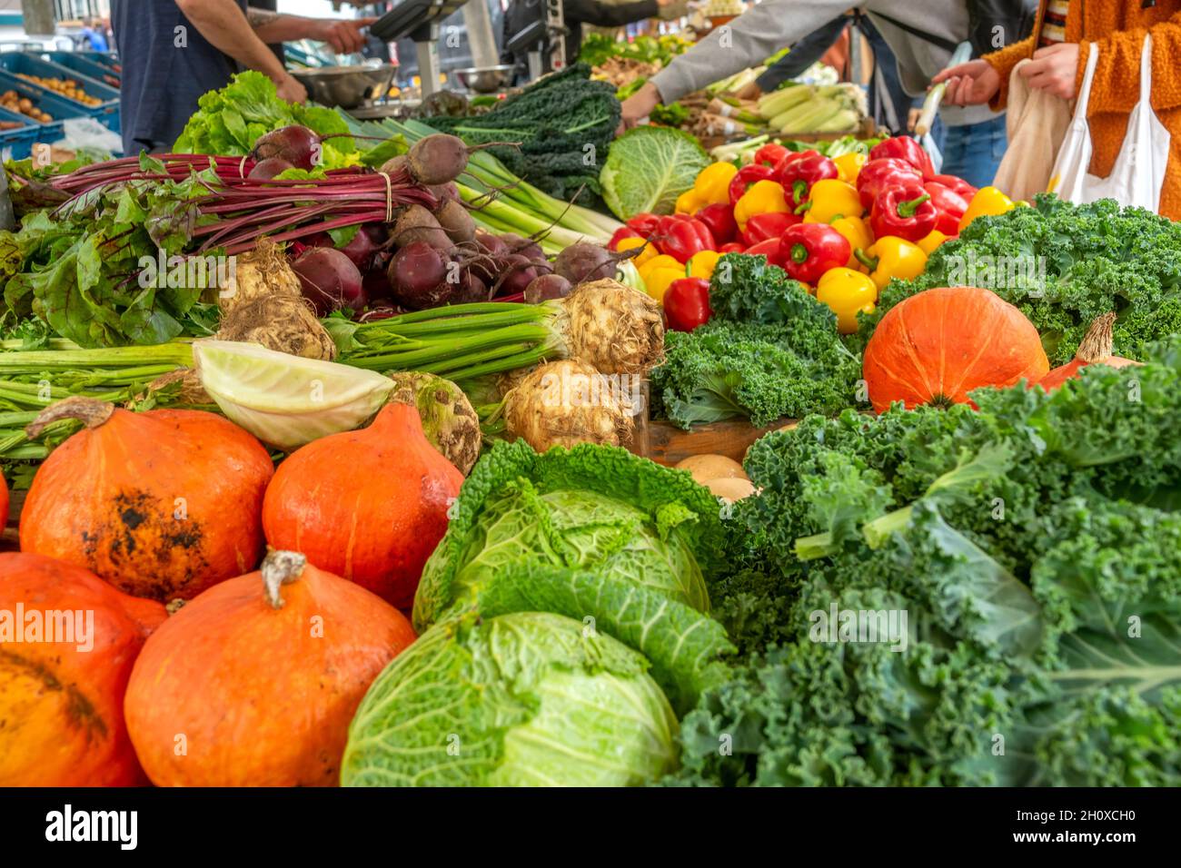 Netherlands. Farm market in Amsterdam. Many ripe vegetables and