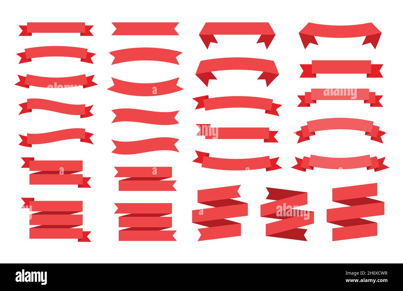 Red ribbon banner with space for text. Illustration set of red tape