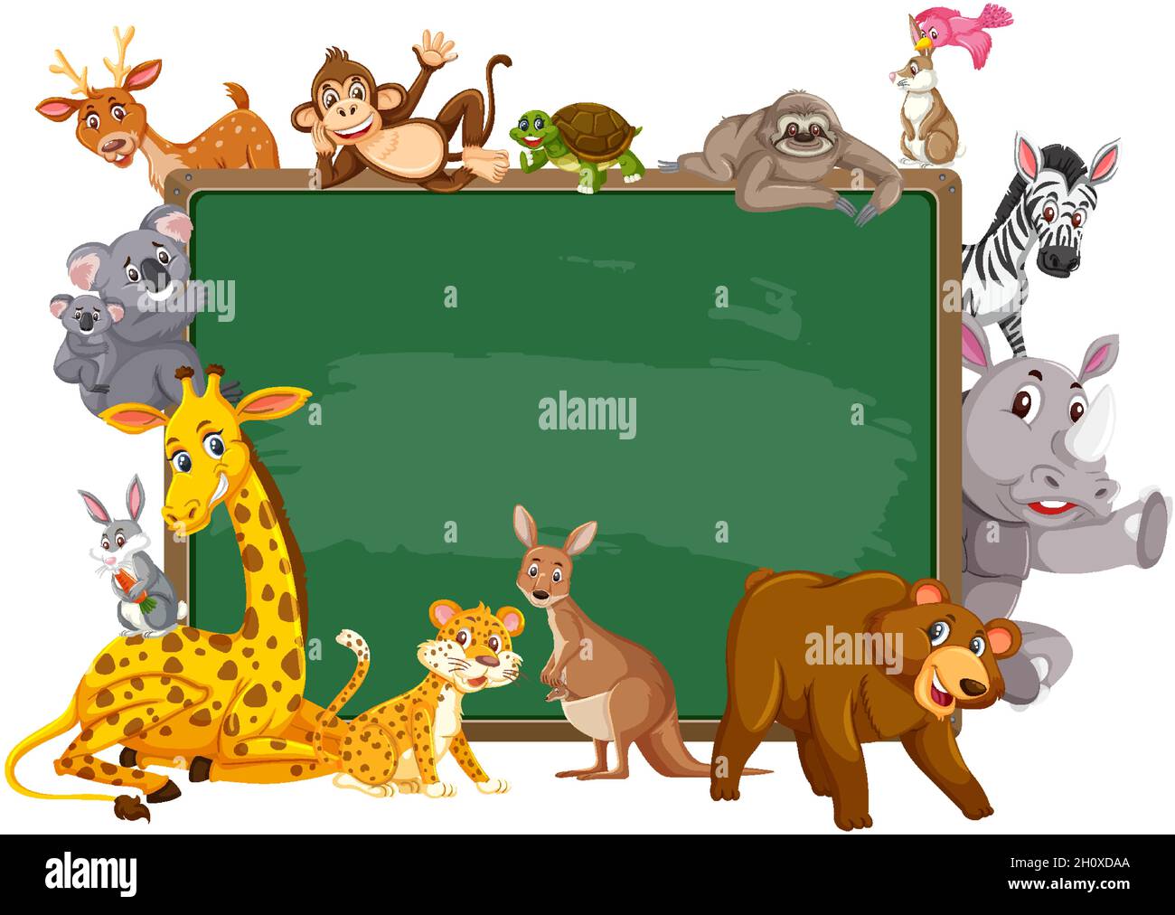 Empty blackboard with various wild animals illustration Stock Vector ...