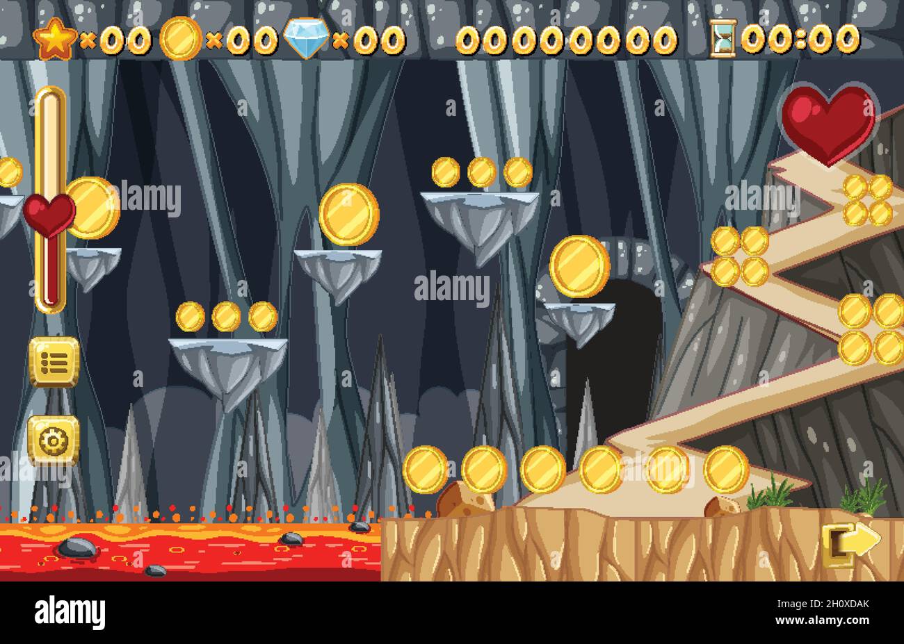 Collecting Coins Platform Game Template illustration Stock Vector Image