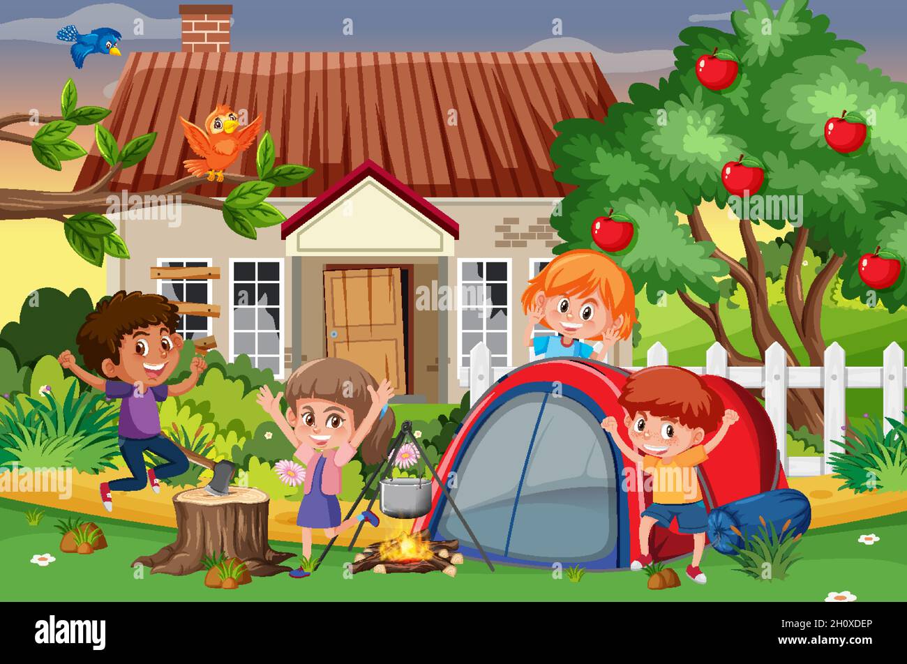 Children camping in the wood illustration Stock Vector Image & Art - Alamy