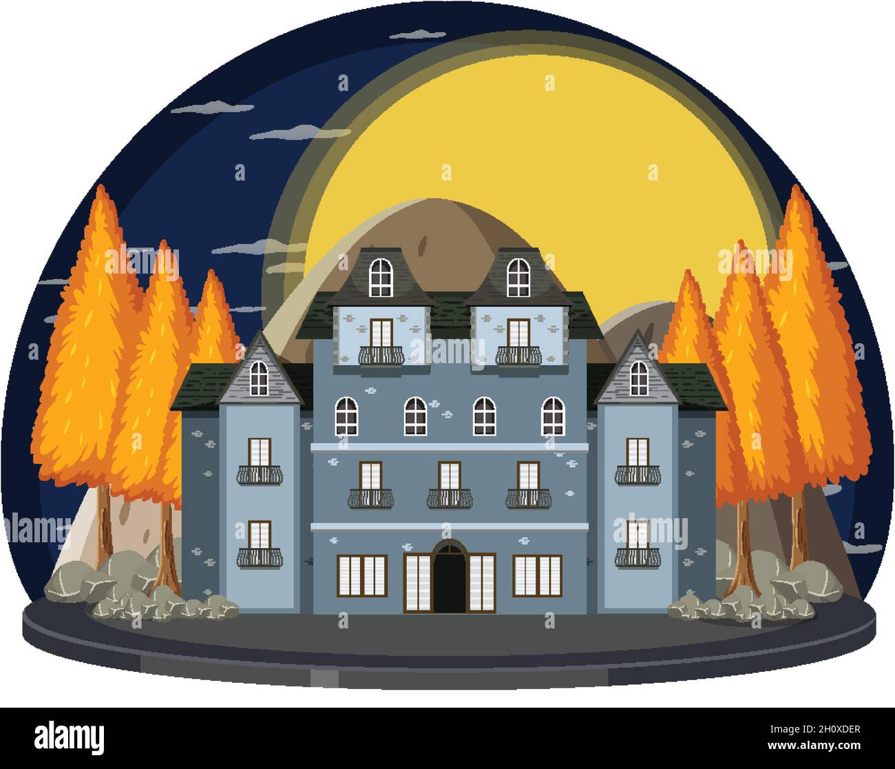 Haunted house at night scene illustration Stock Vector Image & Art - Alamy