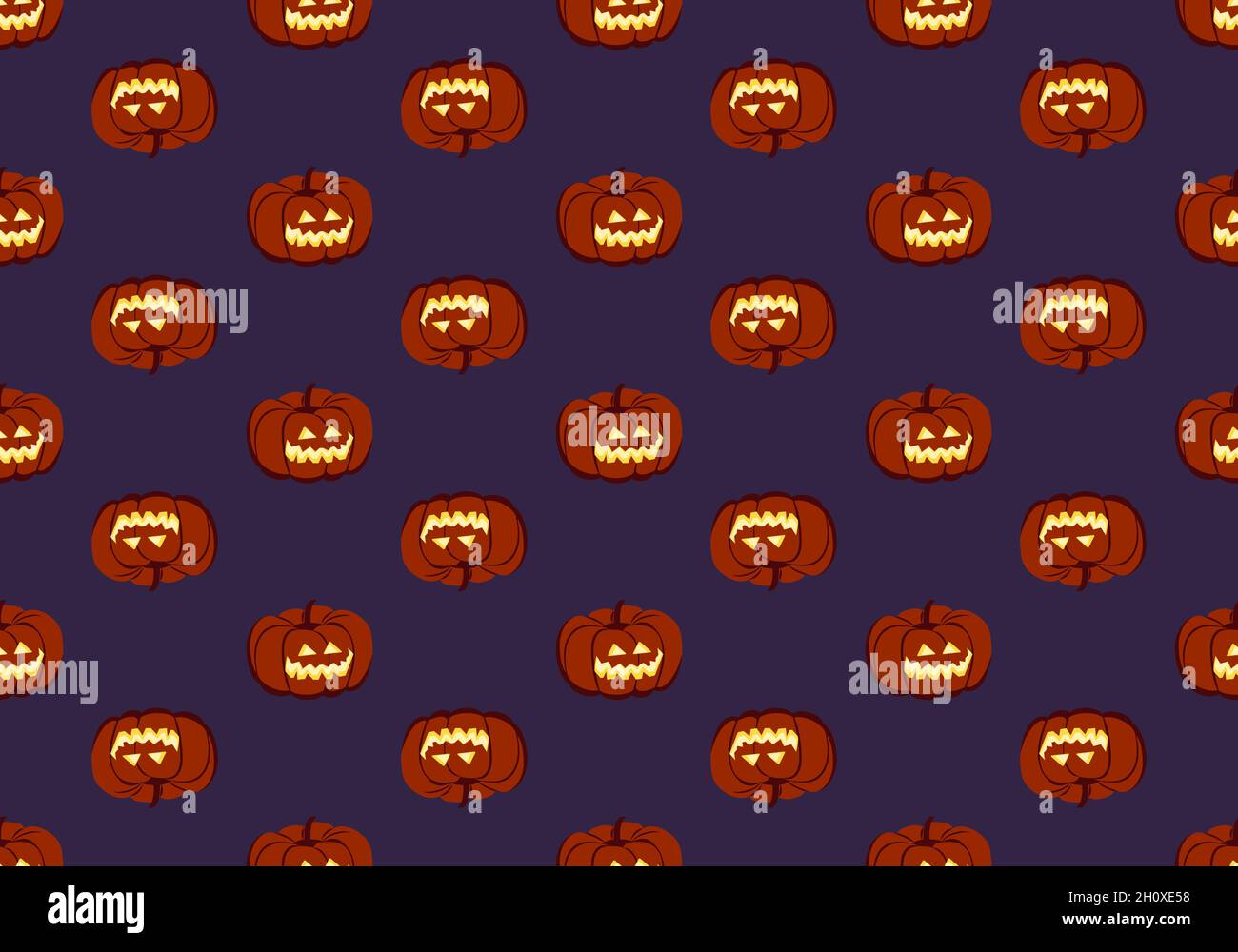 Dark seamless pattern with pumpkins, face and smile. Halloween party ...