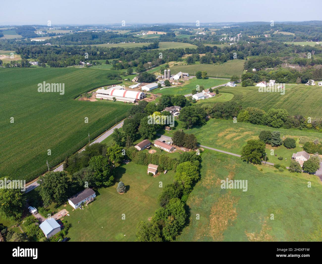 An Aerial View of Farmland in the green of summer Stock Photo - Alamy