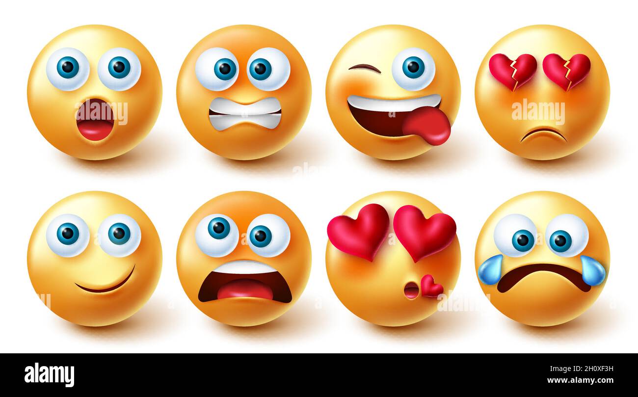 Emojis character vector set. Emoji in yellow face with funny and ...