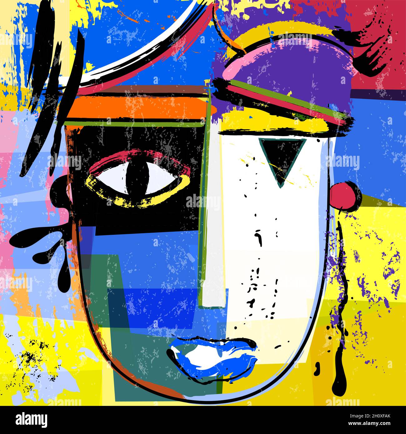 abstract face or mask, with paint strokes and splashes, art inspired Stock Vector Image & Art