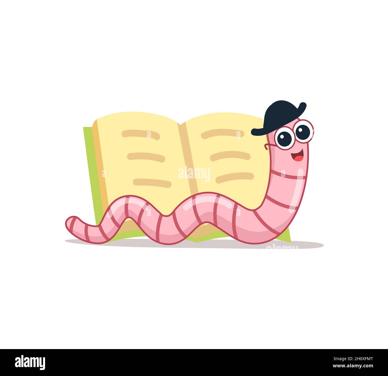 Cute Bookworm in glasses with book. cartoon character worm and book