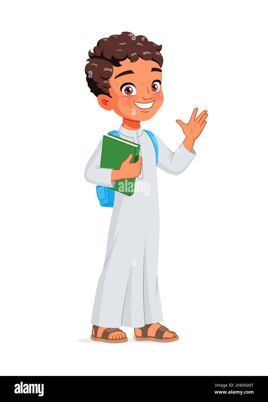 Arab school boy greeting. Cartoon vector illustration. Stock Vector