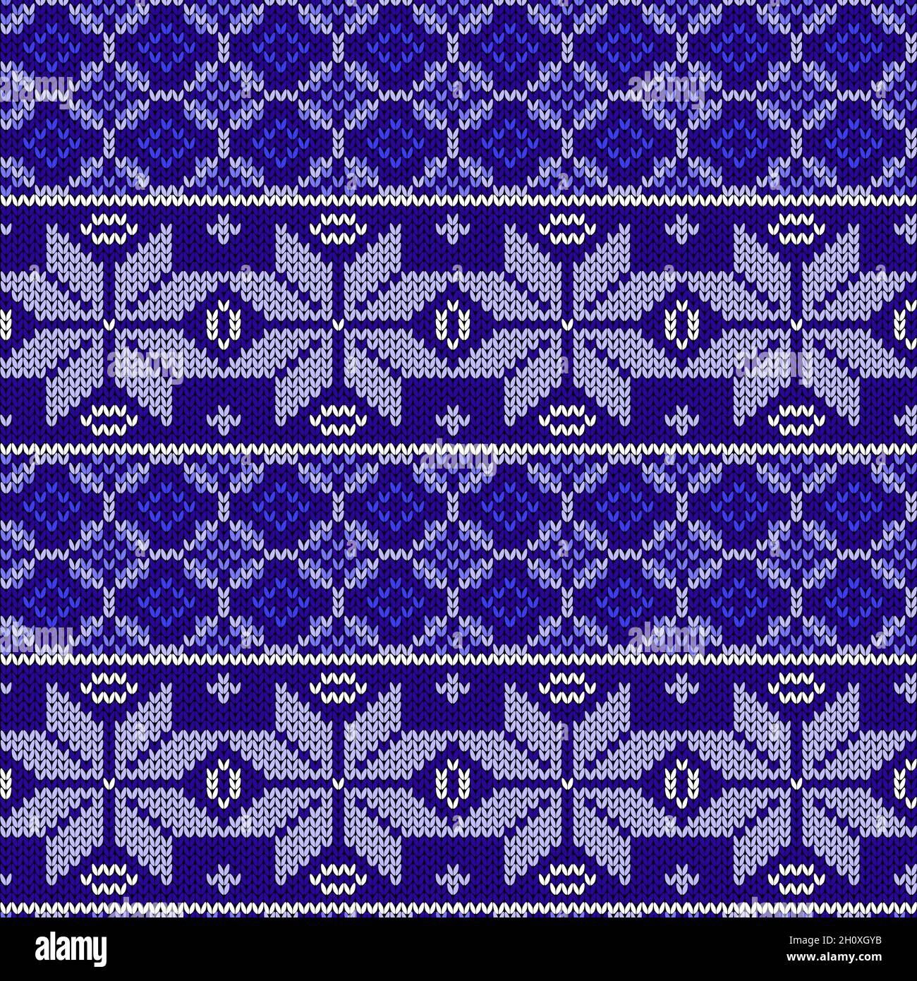 Seamless knitting pattern in violet, blue and white colors, vector ...