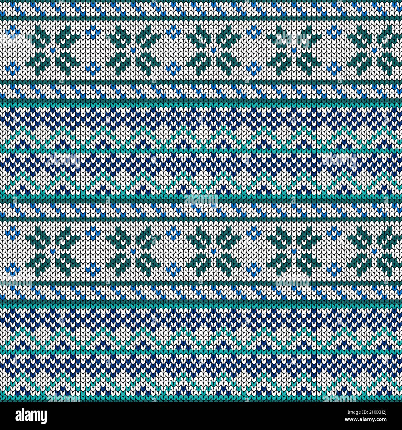 Knitting seamless vector pattern as a fabric texture in turquoise, blue ...