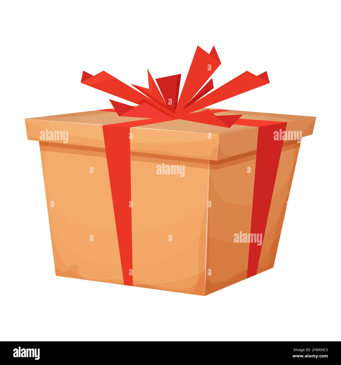 Surprise cardboard present box with ribbon, prize or reward in cartoon style isolated on white background. Promotion, lucky bonus. Vector illustration Stock Vector